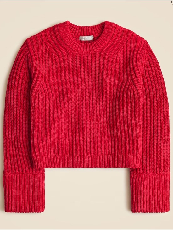 J. Crew Sweaters - J.Crew Knit Heritage Cotton Fisherman Crewneck Sweater in Racing Red Sz Medium